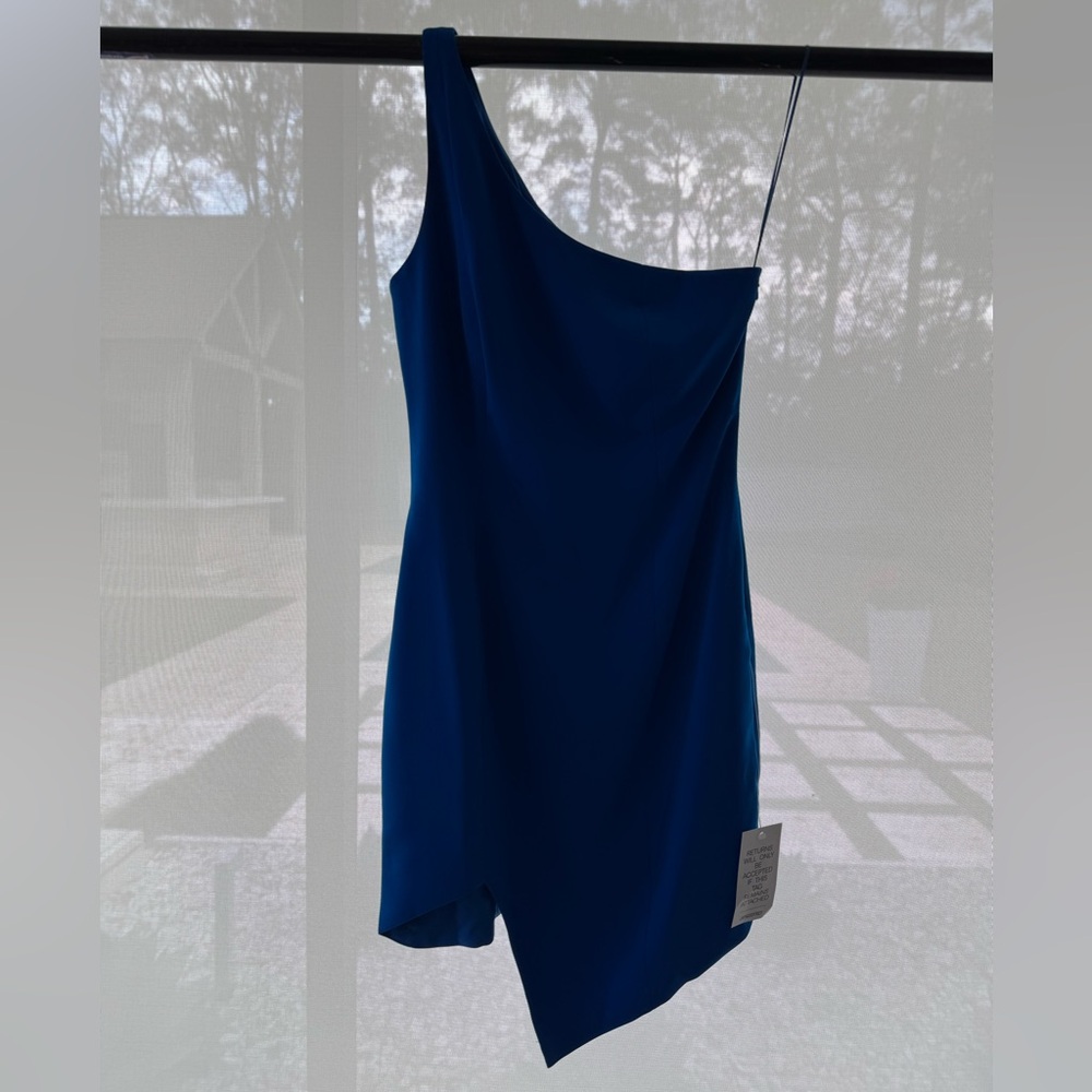 Jay Godfrey cobalt blue one shoulder asymmetrical dress